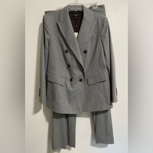 Talbots Woman Gray Striped Wool Pants Suit Set w/ Blazer sz 16W NWT $408